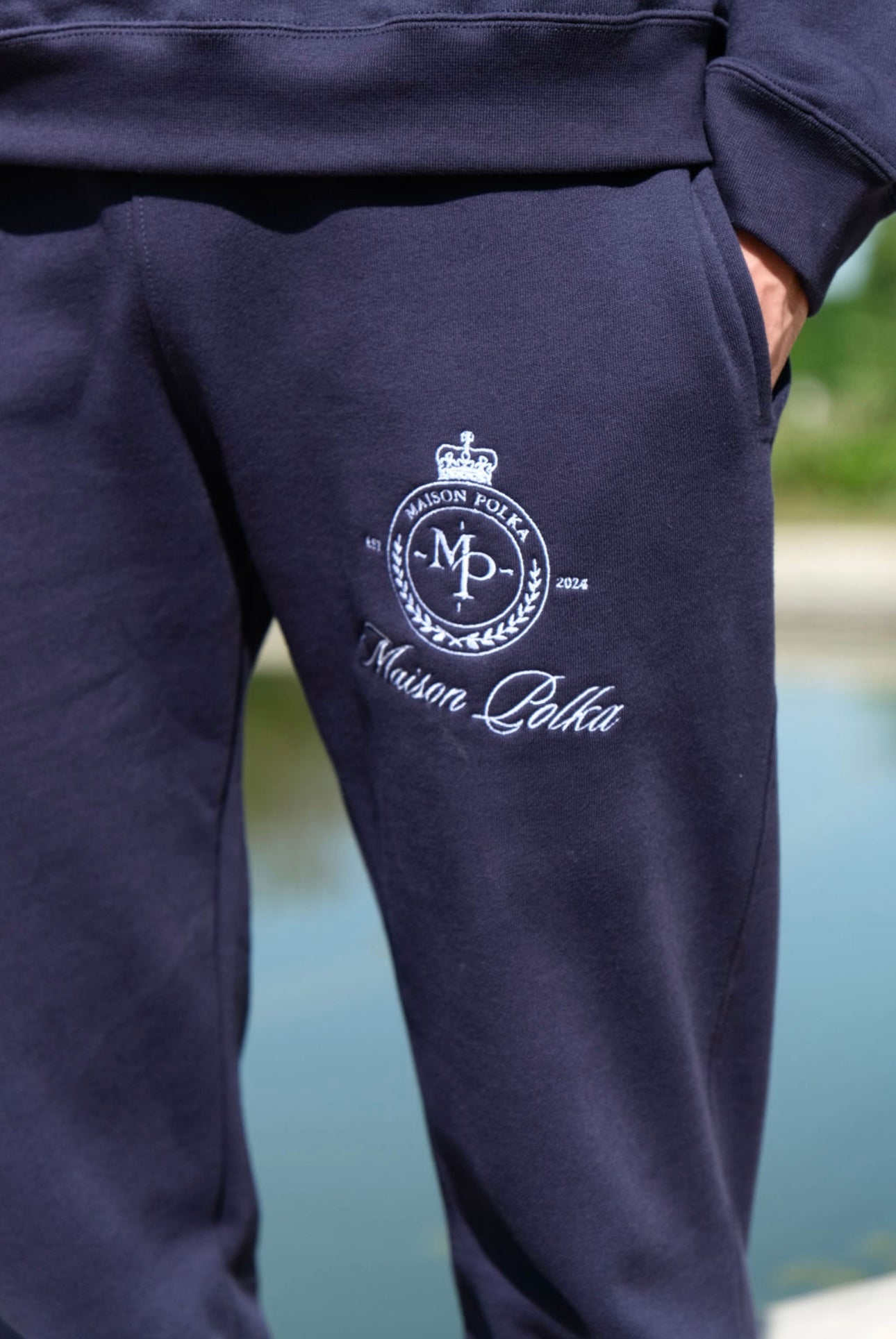 Maison Polka Emblem Sweatpants — Navy