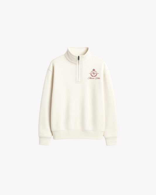Maison Polka Emblem Half-Zip Sweatshirt — Cream