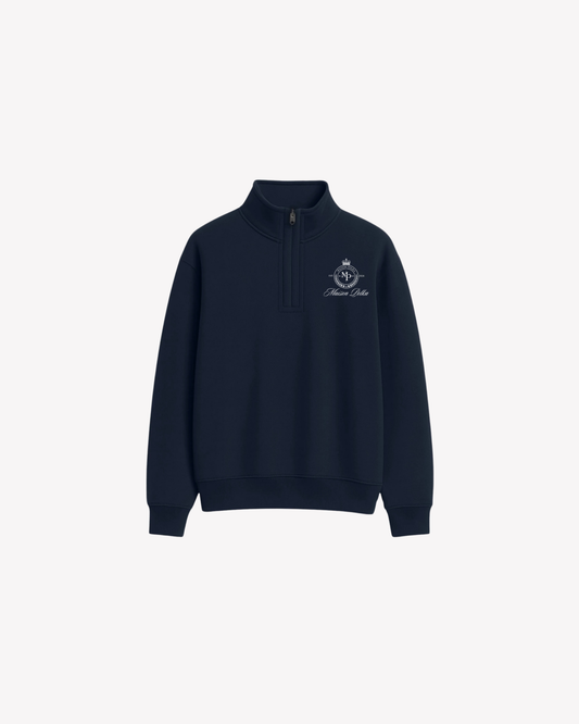 Maison Polka Emblem Half-Zip Sweatshirt — Navy