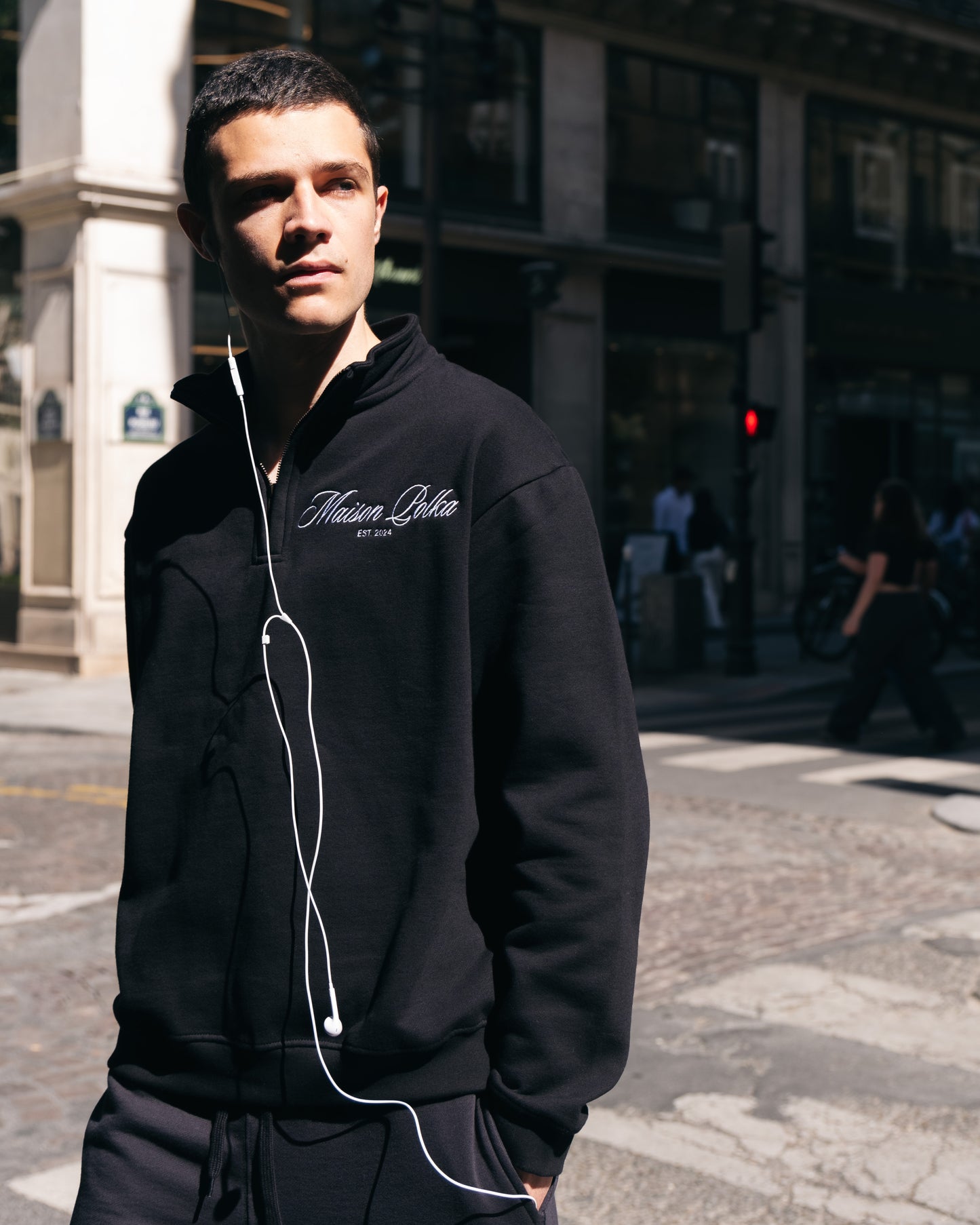 Maison Polka Logo Half-Zip Sweatshirt — Black