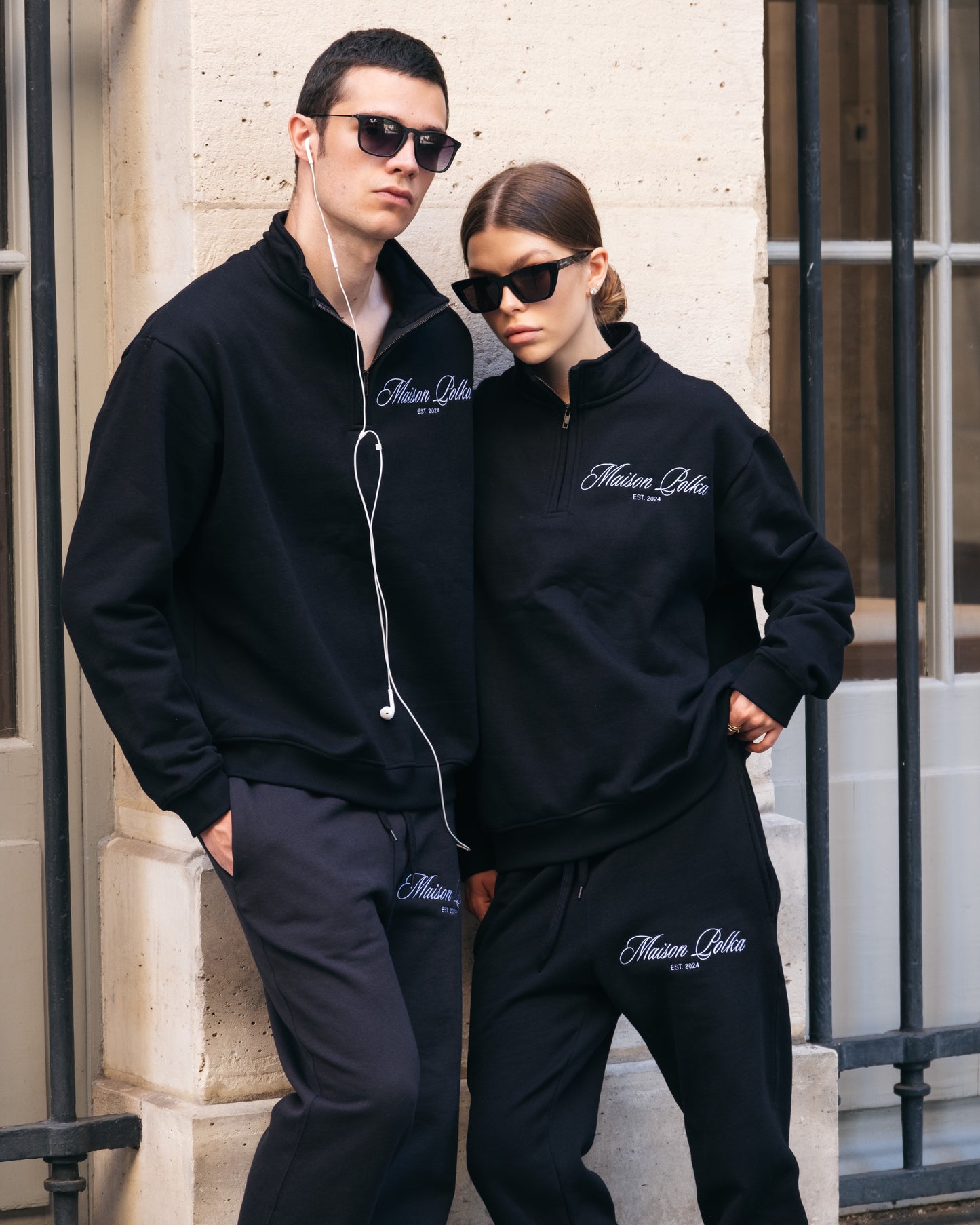 Maison Polka Logo Half-Zip Sweatshirt — Black